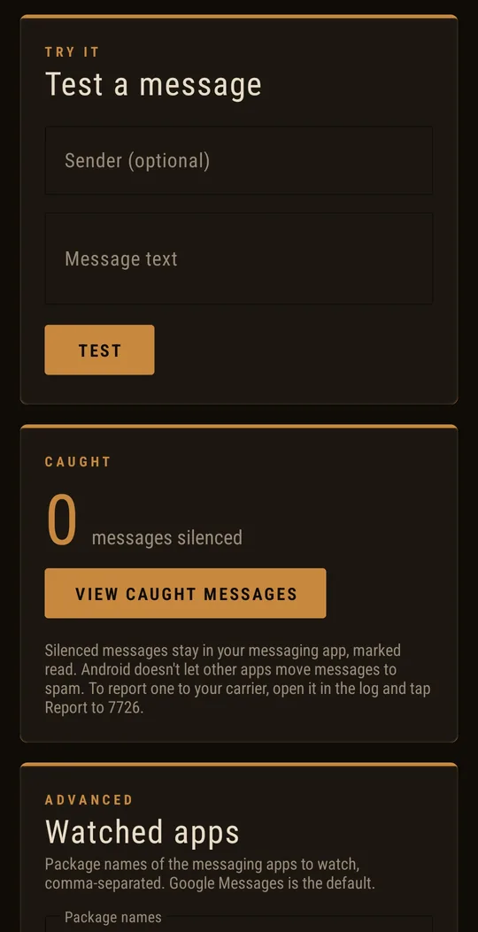 Test a message screen and the caught messages counter