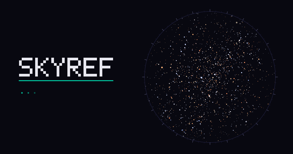 SkyRef live star map showing a full-sky dome of stars